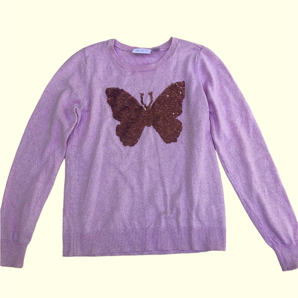 Girl’s Pink Sequin Butterfly Sweater Size L